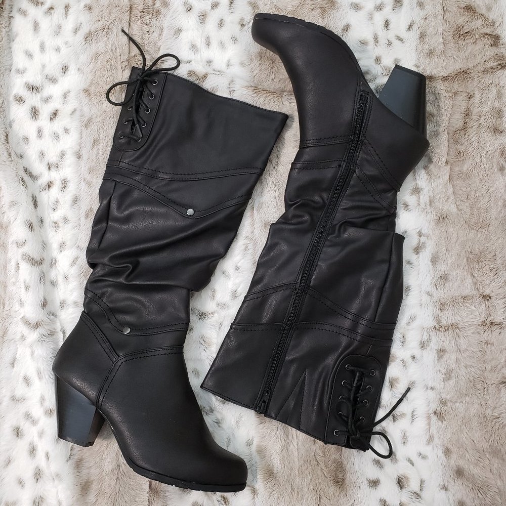 White Mountain Slouchy Heeled Black Boot - 8M